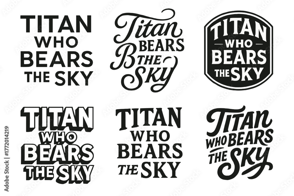 Fototapeta premium Titan Lettering Variations. Titan Who Bears the Sky. Set lettering. harmonious lettering variations of the same emblematic concept (Abstract
