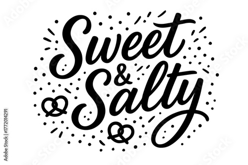 Sweet & Salty Script. . Sweet & Salty ? Script Hand-Lettering: fluid brush semi-cursive with soft slant, wide downstrokes and thin connectors; arched baseline