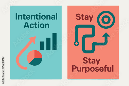 Modern A6 Banner Duo. Intentional action. Two vertical A6 banners with safe margins, centered composition, no elements touching edges, modern, turquoise and