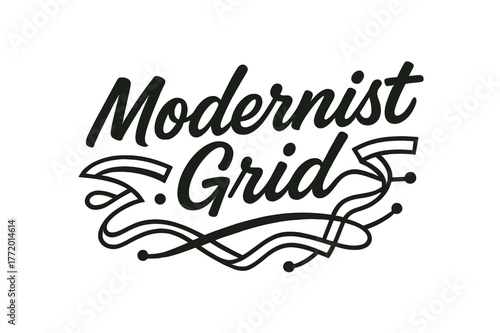 Elegant Script Design. Modernist Grid ? Script Hand-Lettering; fluid brush script with semi-cursive connectors and smooth pressure contrast; centered layout
