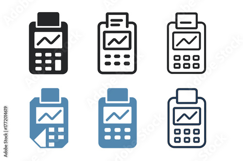 Retail Trend Logos. Retail trend graph. Set Logo of Retail trend graph: POS terminal with trendline. Icon set. harmonious logo variations of the same
