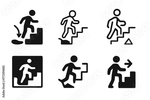 Progress Logos Grid. Learning to Embrace Failure as Part of Growth. Set Logo of Step-by-Step Progress: Filled silhouette, Minimal outline, Abstract geometric,