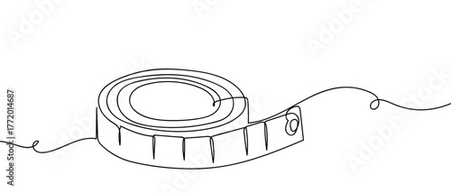 Body tape measure, waist tape measure, clothing tape measure, one continuous line, hand drawn doodle. One line design modern illustration Editable stroke.
