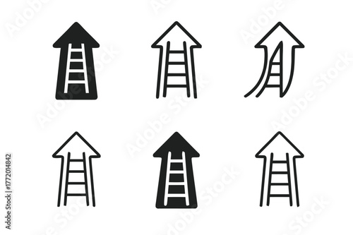 Career Growth Logos. Career development. Set Logo of Career development: ladder merging into arrow. harmonious logo variations of the same emblematic concept,