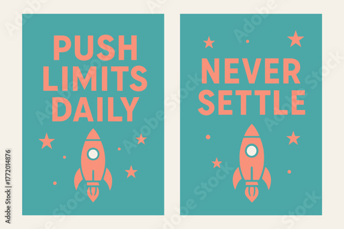 Push Limits Daily. Push limits daily. Two vertical A6 banners with safe margins, centered composition, no elements touching edges, modern, turquoise and coral,