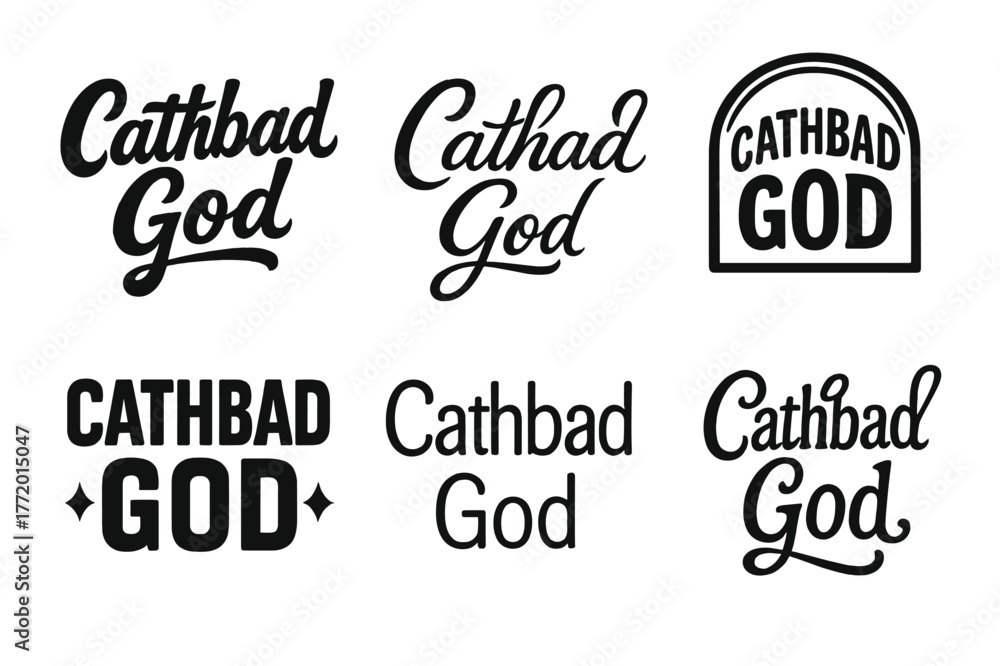 Fototapeta premium Cathbad Lettering Variations. Cathbad God. Set lettering. harmonious lettering variations of the same emblematic concept, each with different