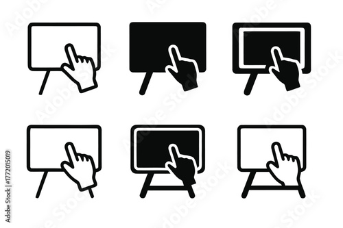 Interactive Lesson Logos. interactive lessons. Set Logo of interactive lessons: Touchscreen whiteboard. Icon set. harmonious logo variations of the same