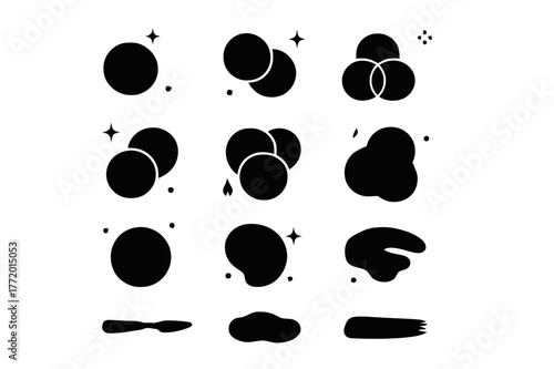 Color Palette Icons. Color mixing on palette. Solid icons set of Color mixing on palette: primary red, primary yellow, primary blue, secondary orange mix,