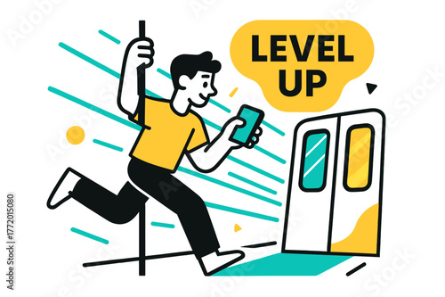 Subway Sprinting Challenge. Playing a mobile game on the go ? Subway sprint. One hand grips the pole, the other flicks to dodge obstacles; neon tunnel lines