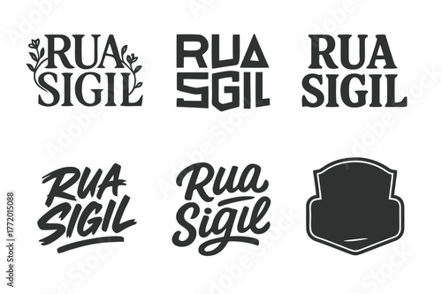 Rua Sigil Lettering Variations. Rua Sigil. Set lettering. harmonious lettering variations of the same emblematic concept, each with different