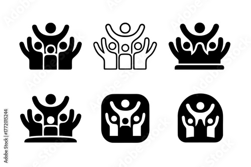 Standing Ovation Logos. audience reaction. Set Logo of audience reaction: Standing ovation crowd. Icon set. harmonious logo variations of the same emblematic