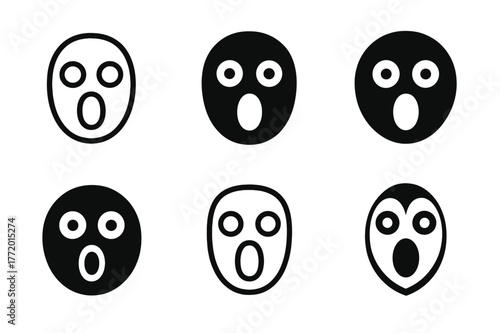 Scared Face Logos. Scared face. Set Logo of Scared face: wide eyes and open mouth. harmonious logo variations of the same emblematic concept, each with