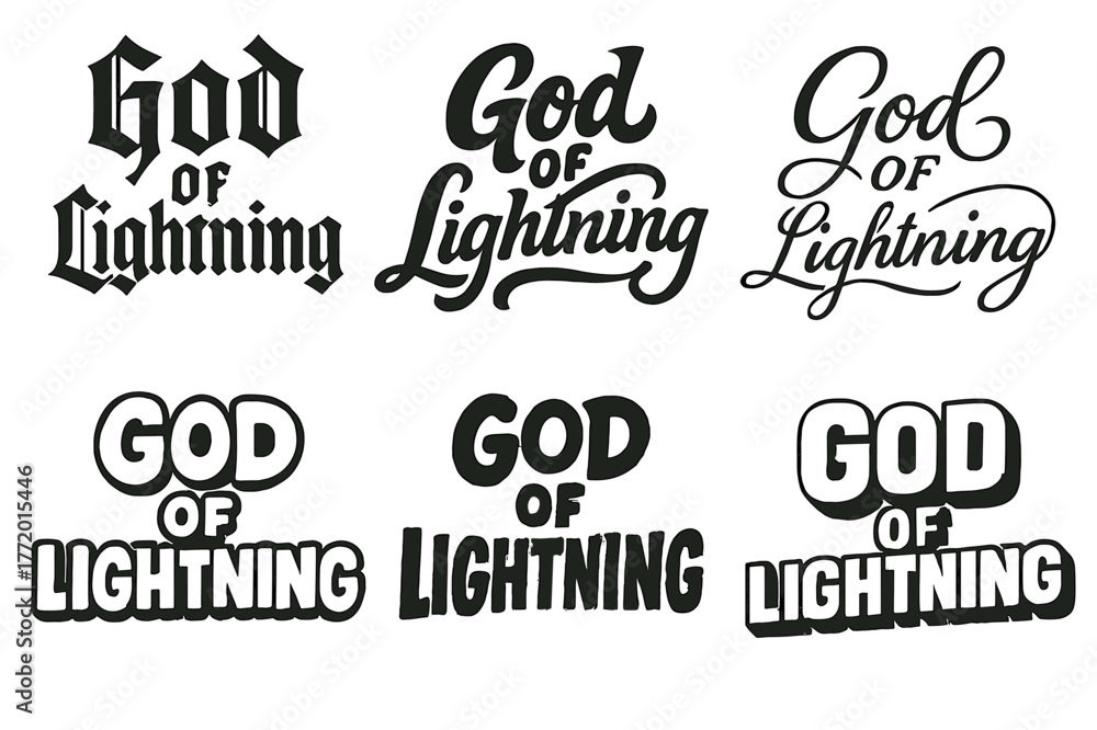 Fototapeta premium God of Lightning. God of Lightning. Set lettering. harmonious lettering variations of the same emblematic concept (Gothic-inspired decorative type, Bold