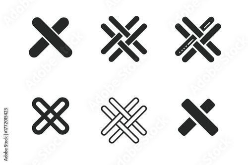 Harmonious Fabric Logos. Fabric stitching. Set Logo of Fabric stitching: cross-thread pattern close-up. harmonious logo variations of the same emblematic