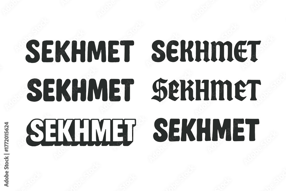 Obraz premium Sekhmet Lettering Variations. Sekhmet Deity. Set lettering. harmonious lettering variations of the same emblematic concept, each with different artistic