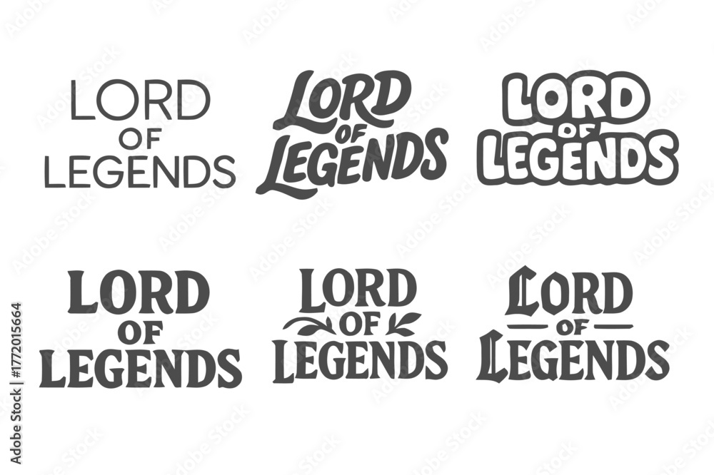 Obraz premium Lord of Legends Lettering. Lord of Legends. Set lettering. harmonious lettering variations of the same emblematic concept (Modern minimal monoline lettering,