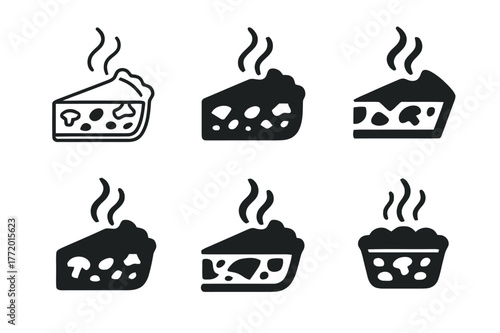 Quiche Logo Variations. Cooking a savory quiche with vegetables and cheese. Set Logo of Cooking a savory quiche with vegetables and cheese: sliced quiche with
