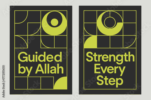 Bauhaus Inspirational Banners. Guided Power. Two vertical A6 banners with safe margins, centered composition, no elements touching edges, bauhaus, charcoal and