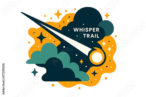 Comet Nebula Journey. Comet Through a Nebula. A crisp tail slices across soft clouds; ?Whisper Trail? hangs near sparkling dust. The head glows with a haloed