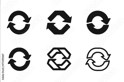 Business Continuity Logos. Business continuity risk. Set Logo of Business continuity risk: interrupted looped arrows. harmonious logo variations of the same