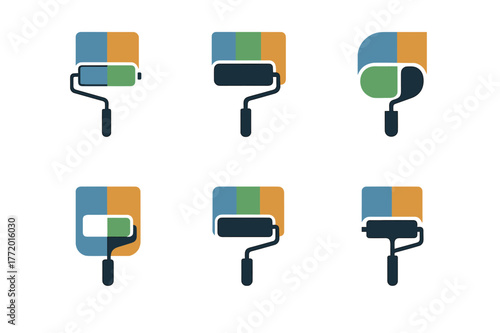 Colorful Accent Icons. Adding a pop of color with accent walls or furniture. Set Logo of Adding a pop of color with accent walls or furniture: Accent wall