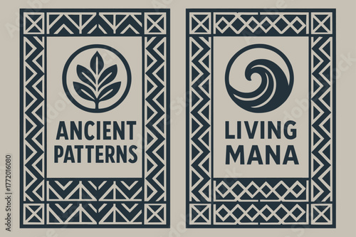 Tapa Symbols Banners. Tapa Symbols. Two vertical A6 banners with safe margins, centered composition, no elements touching edges, bold, navy and silver,