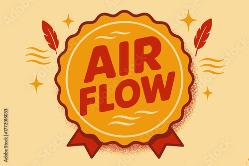 Retro Airflow Design. Air Flow ? Retro Poster; lettering: bold rounded; composition: ribboned seal; effects: halftone rim + gentle shadow; background: vintage