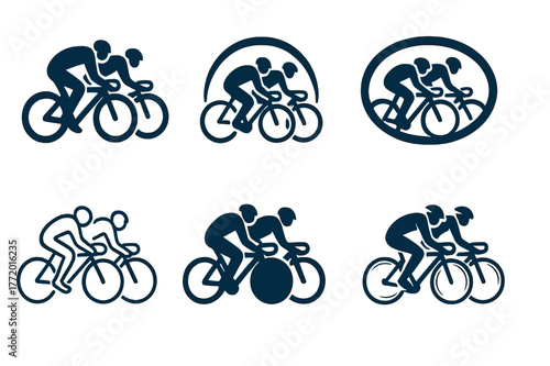 Cycling Race Logos. Cycling race. Set Logo of Cycling race: peloton of riders. harmonious logo variations of the same emblematic concept, each with different