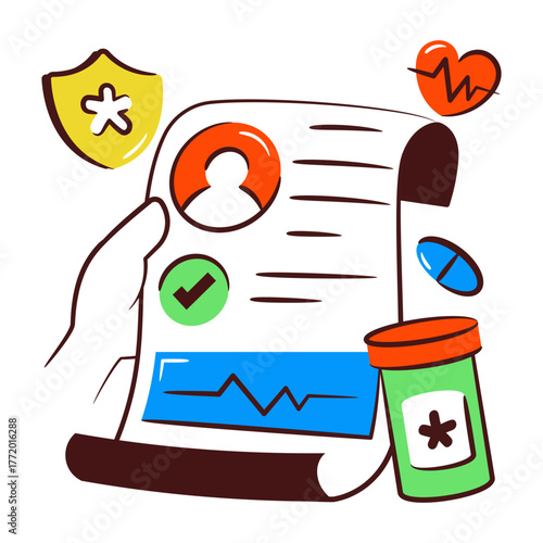 doodle vector design of heart report, diagnosis illustration
