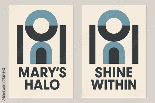 Bauhaus Halo Banners. Bauhaus Halo. Two vertical A6 banners with safe margins, centered composition, no elements touching edges, bauhaus, charcoal and sky