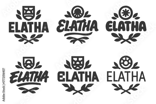 Elatha Emblem Variations. Emblem of Elatha. Set lettering. harmonious lettering variations of the same emblematic concept, each with different artistic