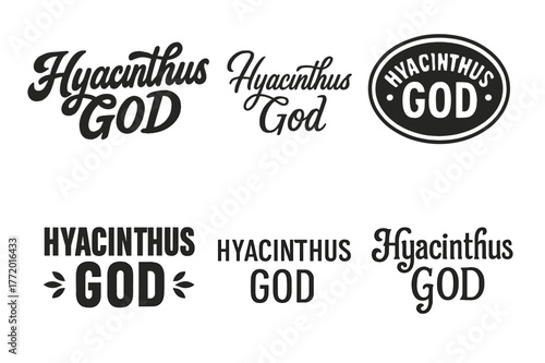 Hyacinthus Lettering Variations. Hyacinthus God. Set lettering. harmonious lettering variations of the same emblematic concept, each with different artistic