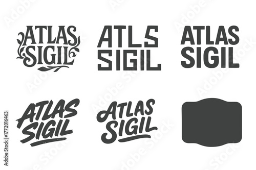 Atlas Sigil Variations. Atlas Sigil. Set lettering. harmonious lettering variations of the same emblematic concept, each with different artistic interpretation