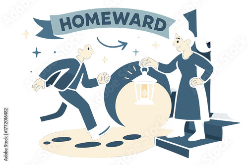 Welcoming Lantern Porch Scene. Keeper of the Hearth ? Lantern on the Porch. A small lantern casts a welcoming circle; footprints approach through the dusk.