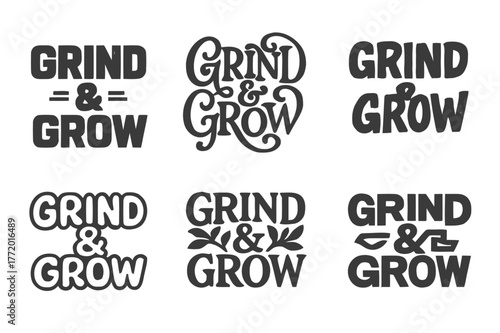 Creative Lettering Grid. Grind and grow. Set lettering. harmonious lettering variations of the same emblematic concept, each with different artistic