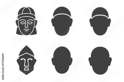 Giant Puppet Logos. giant puppets. Set Logo of giant puppets: Puppet head mask. Icon set. harmonious logo variations of the same emblematic concept, each with