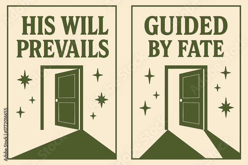 Retro Destiny Banners. Destiny. Two vertical A6 banners with safe margins, centered composition, no elements touching edges, retro, olive green and cream,