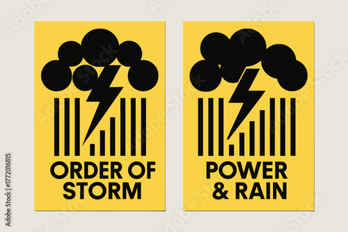 Bauhaus Storm Banners. Bauhaus Tempest. Two vertical A6 banners with safe margins, centered composition, no elements touching edges, bauhaus, black and lemon