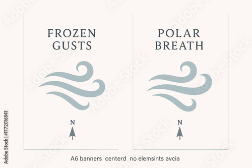Frozen Polar Banners. Polar Breath. Two vertical A6 banners with safe margins, centered composition, no elements touching edges, minimal, charcoal and ice