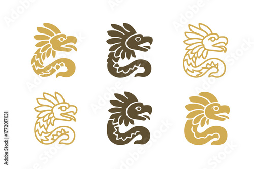 Mystical Deity Logos. Ancient gods and goddesses in a mystical landscape. Set Logo of Ancient gods and goddesses in a mystical landscape: