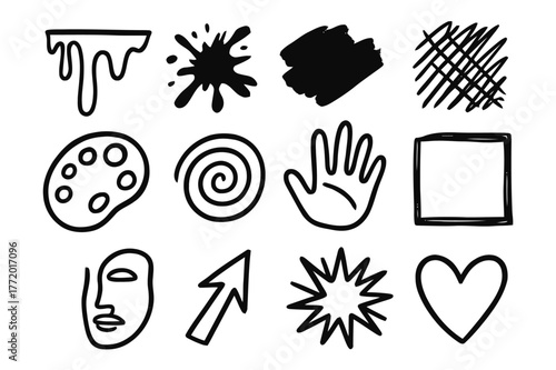 Abstract Expressionist Doodles. Abstract expressionism. Hand-drawn doodle illustration abstract expressionism dripping paint, splatter, brush, canvas, palette,