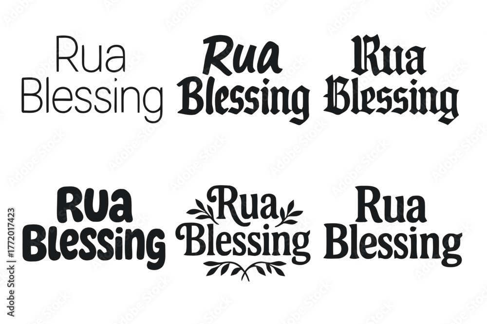 Obraz premium Harmonious Lettering Variations. Rua Blessing. Set lettering. harmonious lettering variations of the same emblematic concept, each with different artistic