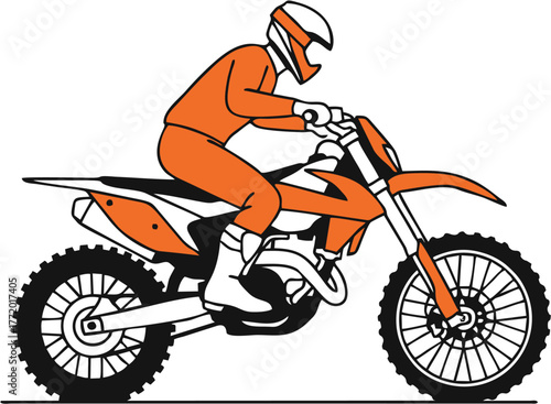 Dynamic illustration of an individual expertly maneuvering an off-road motorcycle, capturing the thrill of extreme sports and competitive racing. Vector art for motocross and dirt biking events