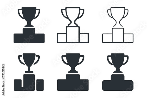 Trophy Logo Variations. Championship trophy. Set Logo of Championship trophy: Podium with trophy on top. Icon set. harmonious logo variations of the same