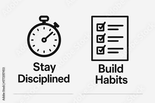 Discipline Banners Design. Discipline. Two vertical A6 banners with safe margins, centered composition, no elements touching edges, flat vector design, black