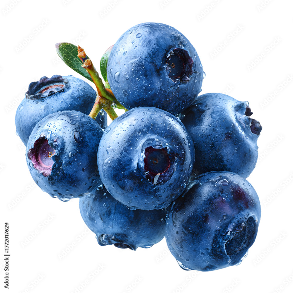 Obraz premium Fresh Blueberries Cluster Isolated on White Background Healthy Fruit.