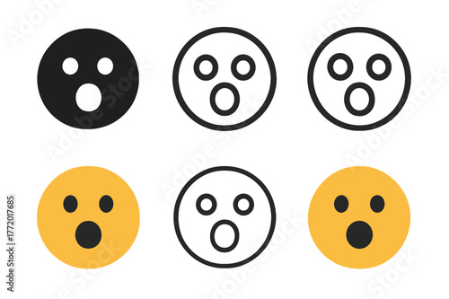Shocked Emoji Variations. Shocked emoji. Set Logo of Shocked emoji: round face with O-mouth. harmonious logo variations of the same emblematic concept, each