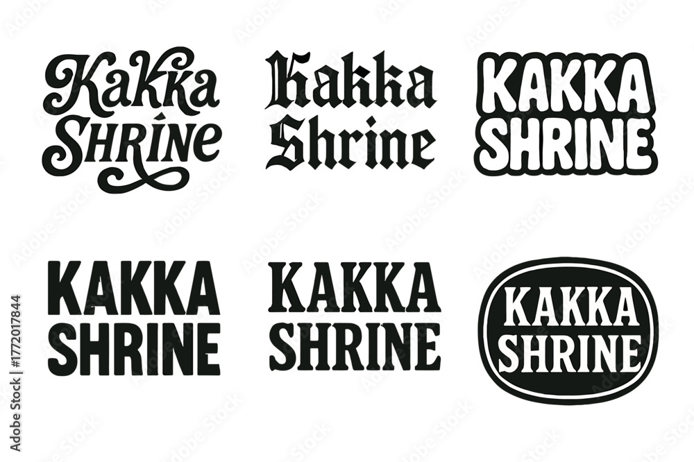 Fototapeta premium Harmonious Lettering Styles. Kakka Shrine. Set lettering. harmonious lettering variations of the same emblematic concept, each with different