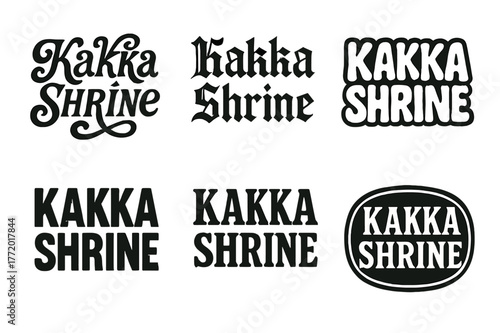 Harmonious Lettering Styles. Kakka Shrine. Set lettering. harmonious lettering variations of the same emblematic concept, each with different