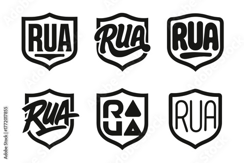 Rua Emblem Variations. Emblem of Rua. Set lettering. harmonious lettering variations of the same emblematic concept, each with different artistic